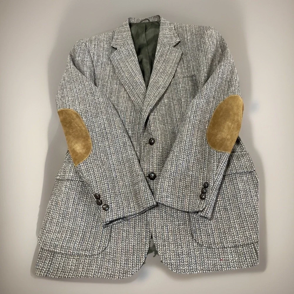 Vintage Woodmere 100% Wool Tweed Blazer 41R Elbow Patch Grandpa Preppy Coat‎